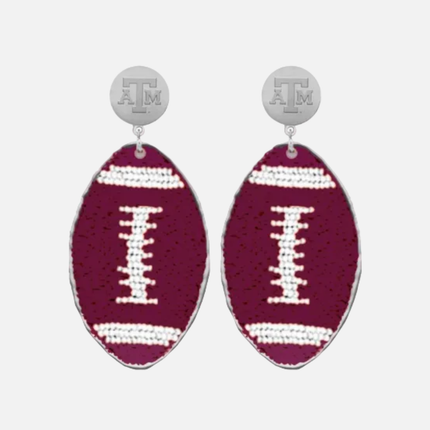 Texas A&M Hand Beaded Touchback Football Earrings