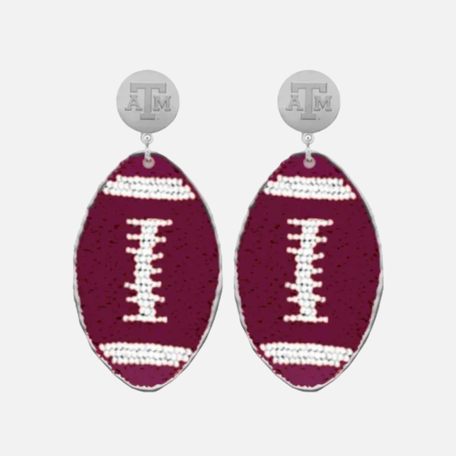 Texas A&M Hand Beaded Touchback Football Earrings