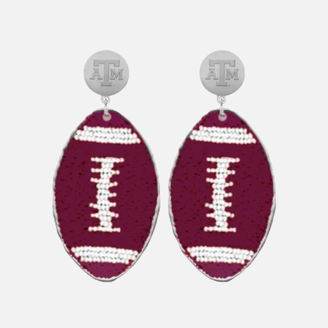 Texas A&M Hand Beaded Touchback Football Earrings