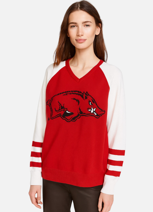 Arkansas Razorbacks V Neck Logo Sweater