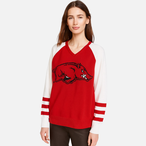 Arkansas Razorbacks V Neck Logo Sweater