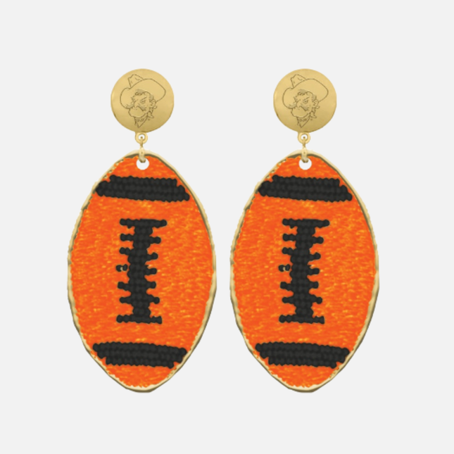 Oklahoma State Cowboys Hand Beaded Touchback Football Earrings