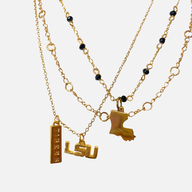 LSU Tigers Multi Logo Necklace Gold Plated