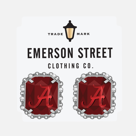 Alabama Crimson Tide Etched Stud Earrings Silver Plated