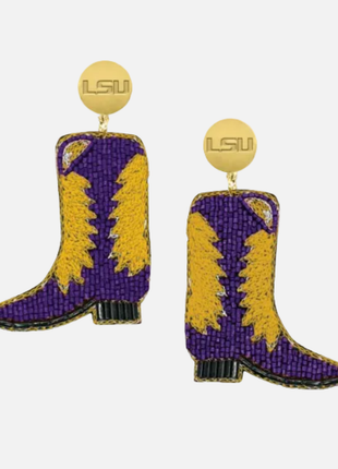 LSU Boots Hand Beaded Earrings