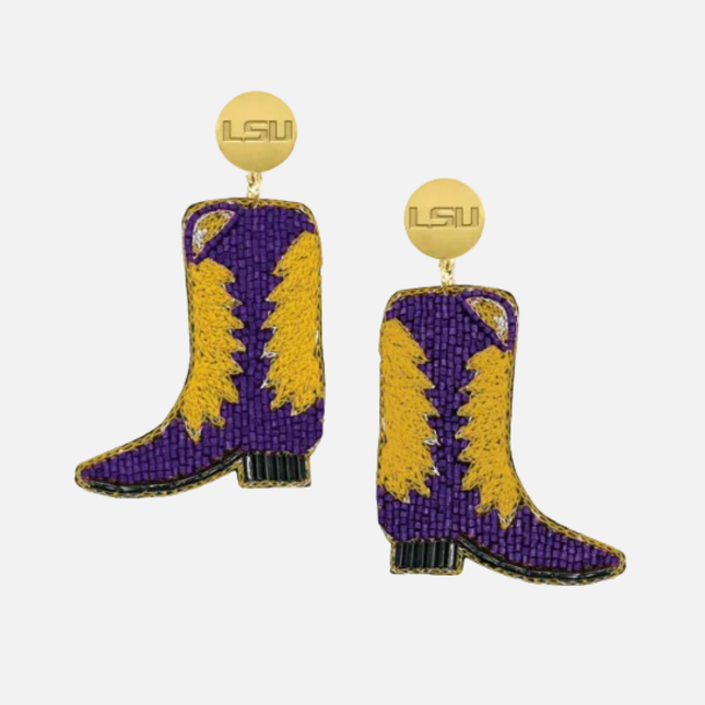 LSU Boots Hand Beaded Earrings