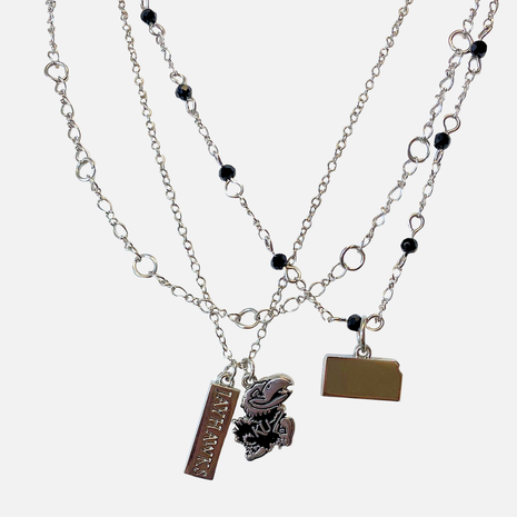Kansas Jayhawks Multi Logo Necklace Silver Plated
