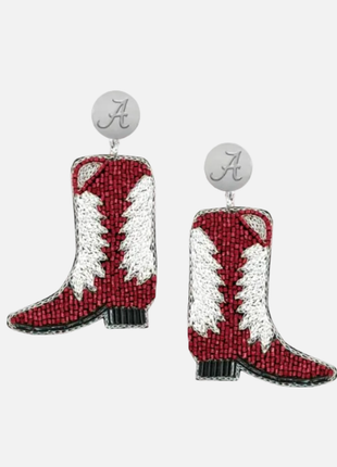 Alabama Crimson Tide Hand Beaded Boot Earrings
