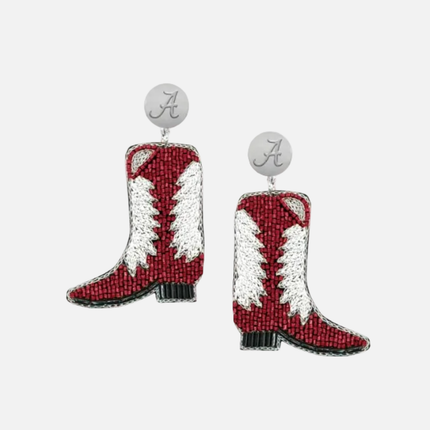 Alabama Crimson Tide Hand Beaded Boot Earrings