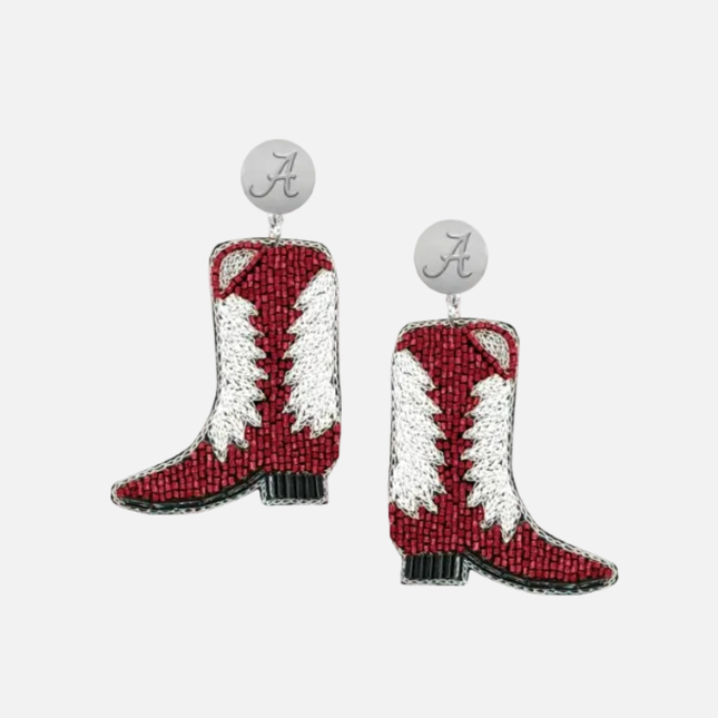 Alabama Crimson Tide Hand Beaded Boot Earrings