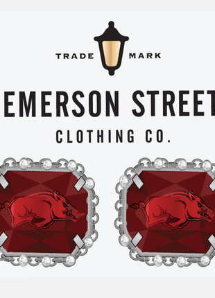 Arkansas Razorbacks Etched Stud Earrings Silver Plated