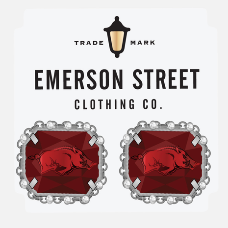 Arkansas Razorbacks Etched Stud Earrings Silver Plated