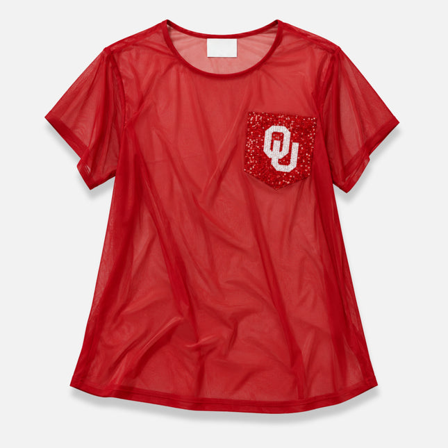 Oklahoma Sooners Sheer Tee, With Sequin Pocket
