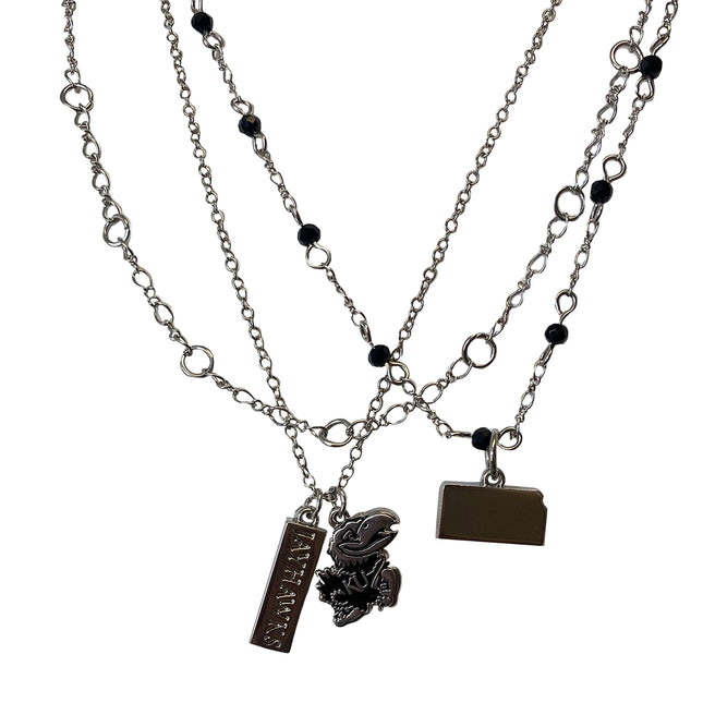 Kansas Jayhawks Multi Logo Necklace Silver Plated