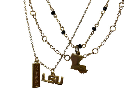 LSU Tigers Multi Logo Necklace Gold Plated