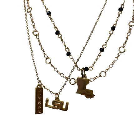 LSU Tigers Multi Logo Necklace Gold Plated