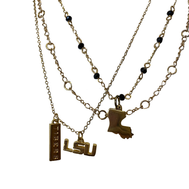 LSU Tigers Multi Logo Necklace Gold Plated
