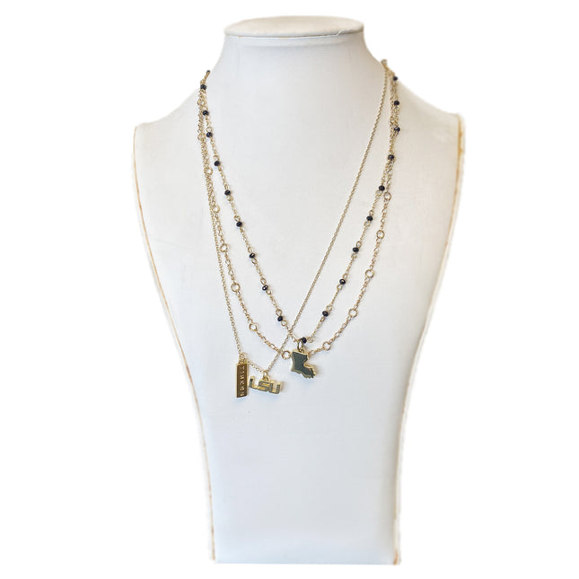 LSU Tigers Multi Logo Necklace Gold Plated