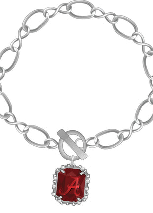 Alabama Crimson Tide Etched Chain Bracelet Silver Plated