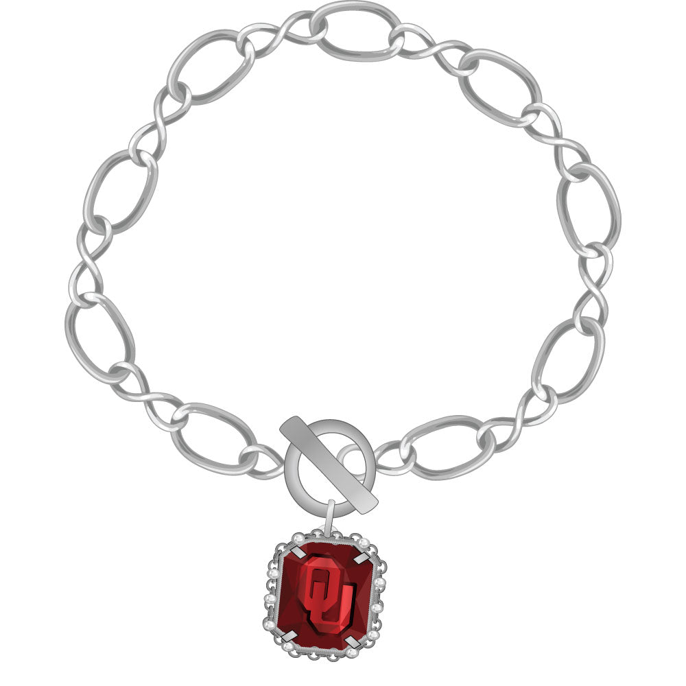 Oklahoma Sooners Etched Chain Bracelet Silver Plated