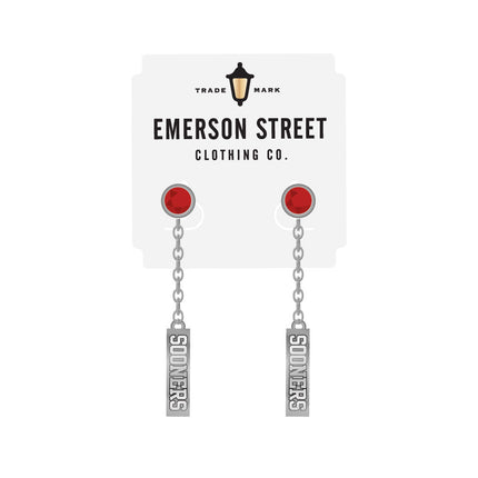 Oklahoma Sooners Logo Dangle Earrings Silver Plated