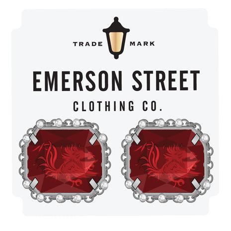 South Carolina Gamecocks Etched Stud Earrings Silver Plated