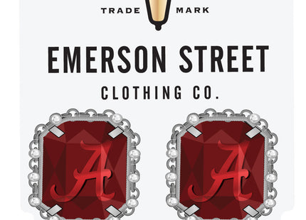 Alabama Crimson Tide Etched Stud Earrings Silver Plated