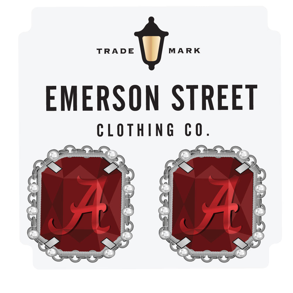 Alabama Crimson Tide Etched Stud Earrings Silver Plated