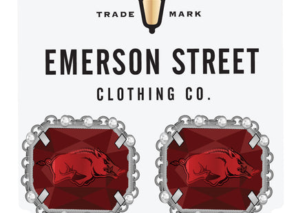 Arkansas Razorbacks Etched Stud Earrings Silver Plated