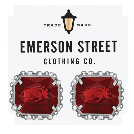 Arkansas Razorbacks Etched Stud Earrings Silver Plated