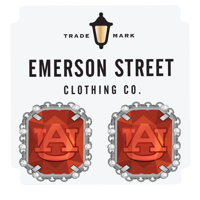 Auburn Tigers Etched Stud Earrings Silver Plated