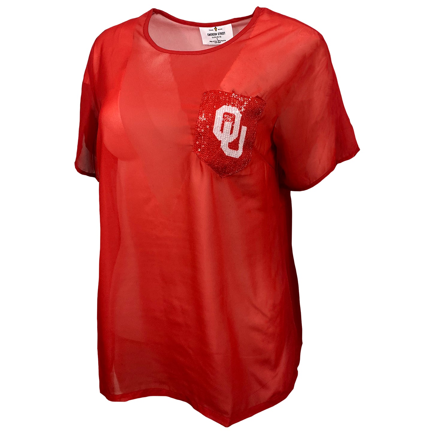 Oklahoma Sooners Sheer Top, With Sequin Pocket