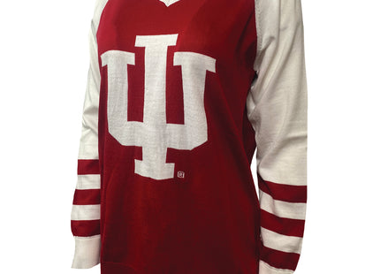 Indiana Hoosier V-Neck Logo Sweater, Crimson & White