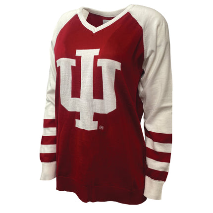 Indiana Hoosier V-Neck Logo Sweater, Crimson & White