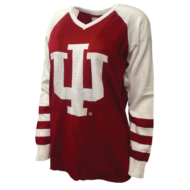 Indiana Hoosier V-Neck Logo Sweater, Crimson & White