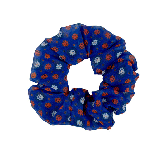 VANESSA PRINT SCRUNCHIE , ROYAL/ ORANGE/WHITE