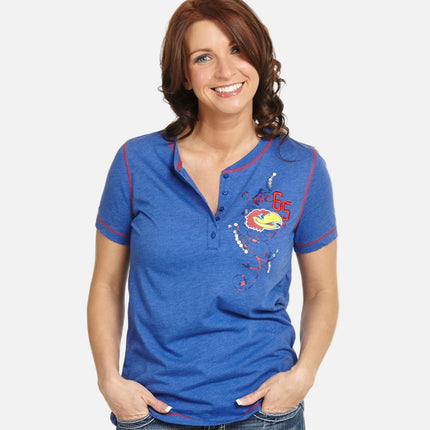 Kansas Jayhawks Heather Henley Short Sleeve Top