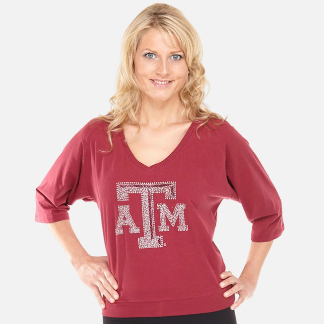 Texas A&M Aggies Jeweled Raglan V Neck
