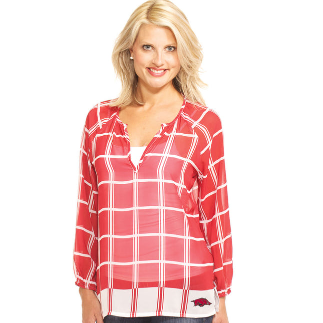 Arkansas Razorbacks Plaid Sheer Top