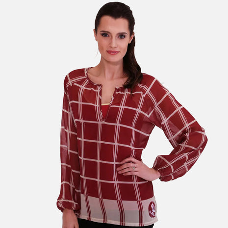 Florida State Seminoles Plaid Sheer Top