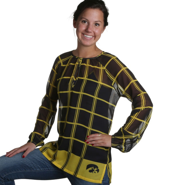 Iowa Hawkeyes Plaid Sheer Top