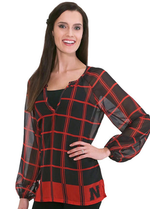 Nebraska Cornhuskers Plaid Sheer Top