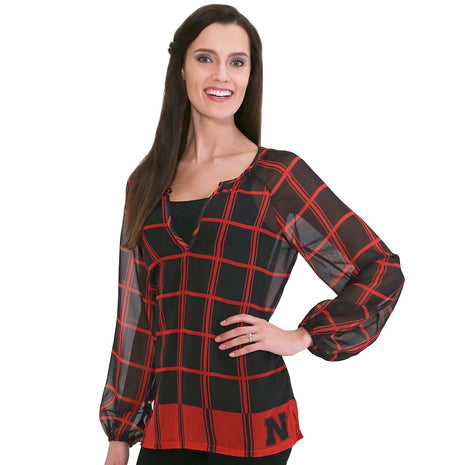 Nebraska Cornhuskers Plaid Sheer Top