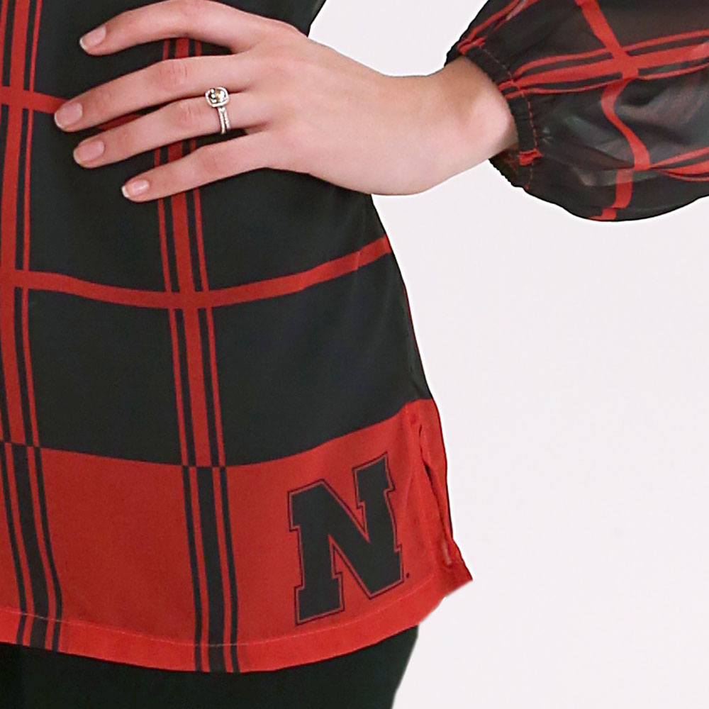 Nebraska Cornhuskers Plaid Sheer Top