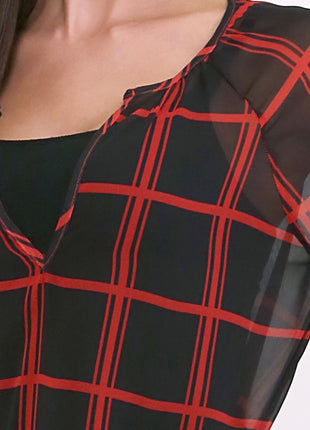 Nebraska Cornhuskers Plaid Sheer Top