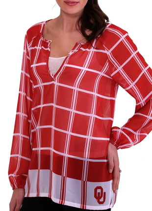 Oklahoma Sooners Plaid Sheer Top