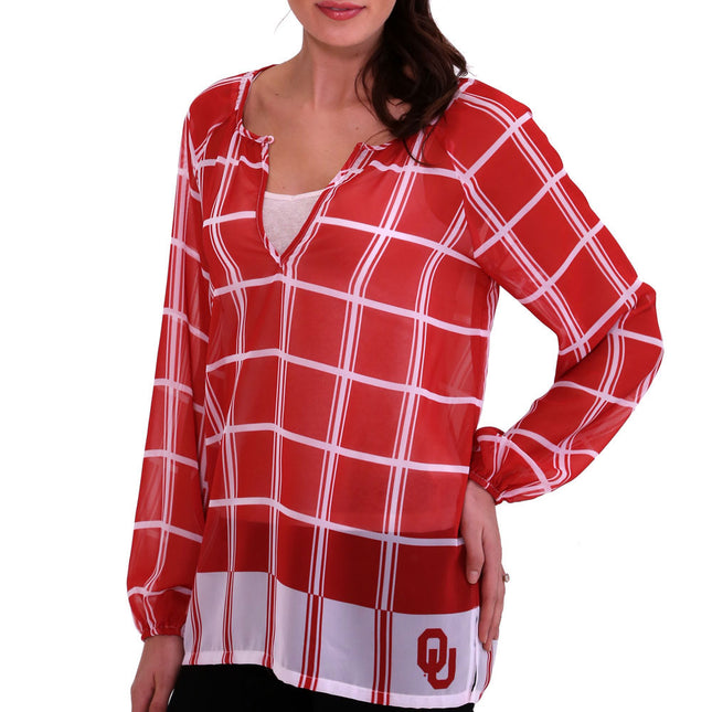 Oklahoma Sooners Plaid Sheer Top