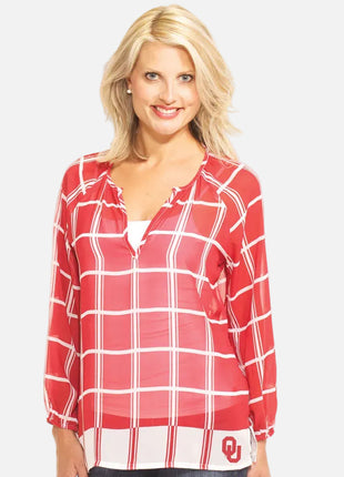 Oklahoma Sooners Plaid Sheer Top