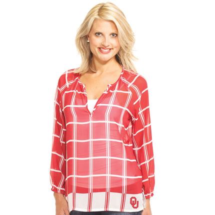 Oklahoma Sooners Plaid Sheer Top