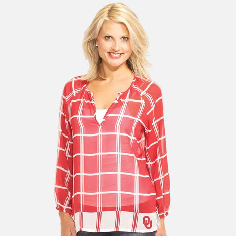 Oklahoma Sooners Plaid Sheer Top